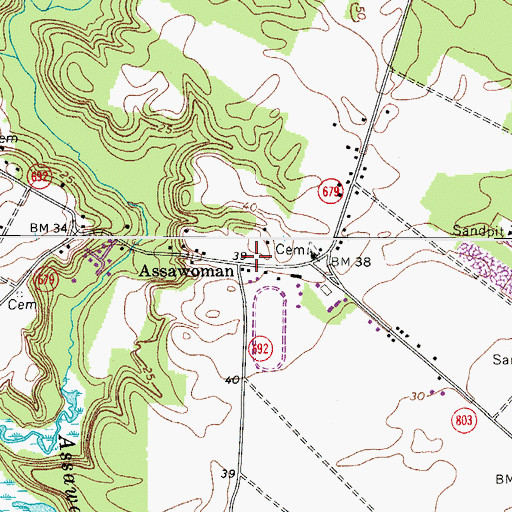 Topographic Map of Assawoman, VA