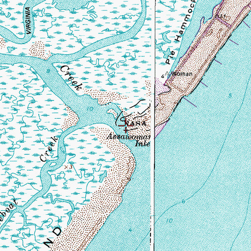 Topographic Map of Assawoman Inlet, VA