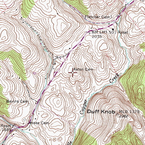 Topographic Map of Aston Cemetery, VA
