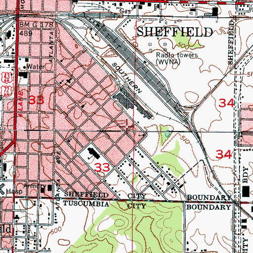 Topographic Map of Woodlawn Heights, AL