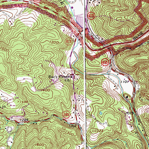 Topographic Map of Back Creek Church, VA