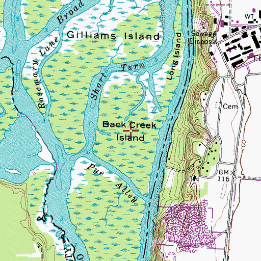 Topographic Map of Back Creek Island, VA