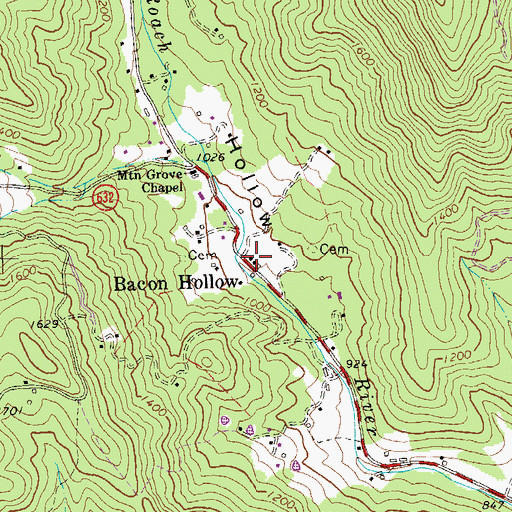 Topographic Map of Bacon Hollow, VA