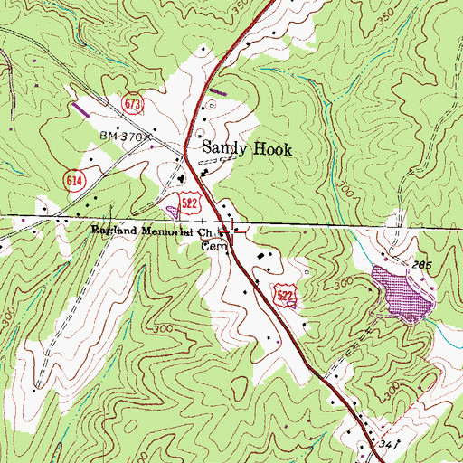 Topographic Map of Bagland Memorial Church, VA