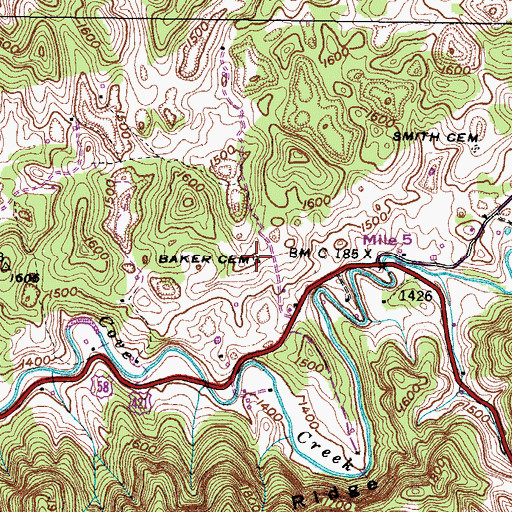 Topographic Map of Baker Cemetery, VA