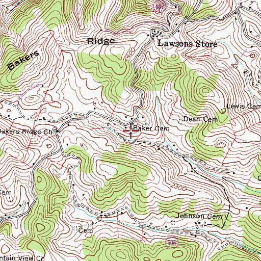 Topographic Map of Baker Cemetery, VA