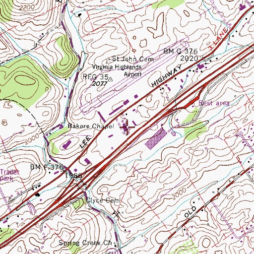 Topographic Map of Bakers Chapel, VA