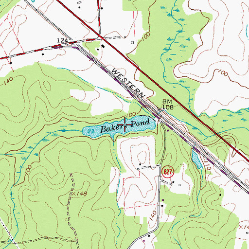 Topographic Map of Bakers Pond, VA