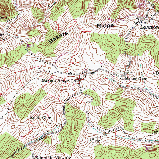 Topographic Map of Bakers Ridge Church, VA