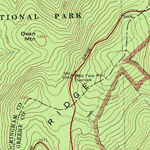 Topographic Map of Bald Face Mountain Overlook, VA