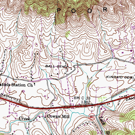 Topographic Map of Ball Cemetery, VA