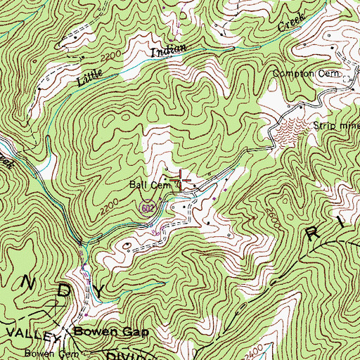 Topographic Map of Ball Cemetery, VA