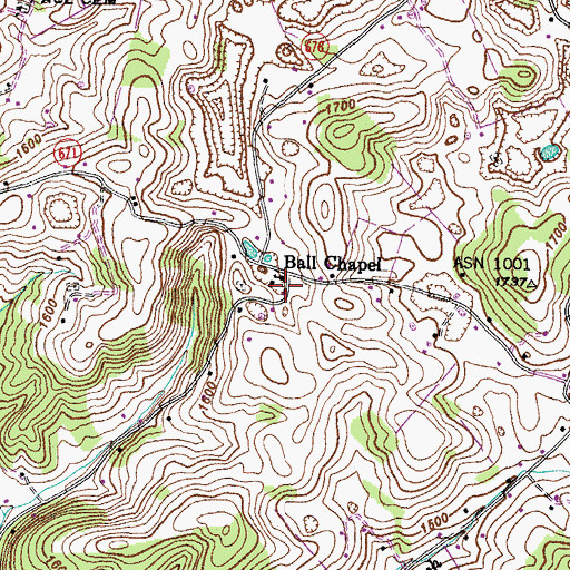 Topographic Map of Ball Chapel, VA