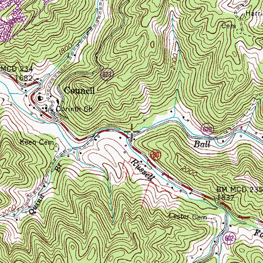Topographic Map of Ball Creek, VA