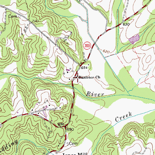 Topographic Map of Banister Church, VA