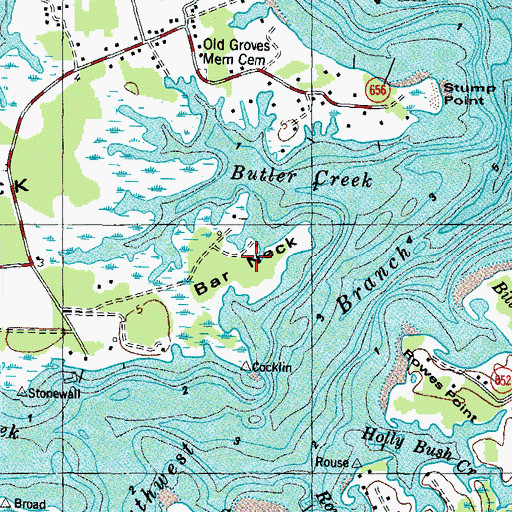 Topographic Map of Bar Neck, VA