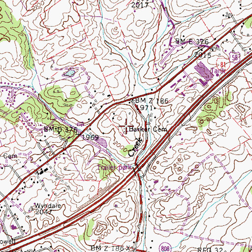 Topographic Map of Barker Cemetery, VA