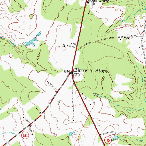 Topographic Map of Barretts Store, VA