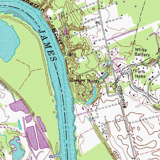 Topographic Map of Battery Maury (historical), VA