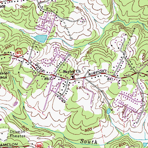 Topographic Map of Bayley Church, VA