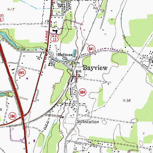 Topographic Map of Bayview, VA
