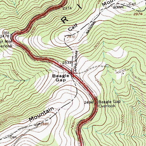 Topographic Map of Beagle Gap, VA