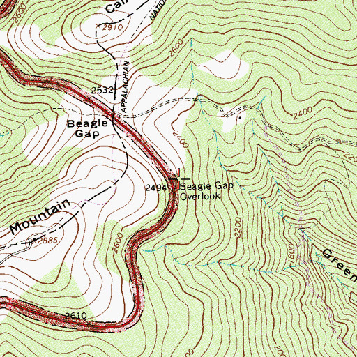 Topographic Map of Beagle Gap Overlook, VA