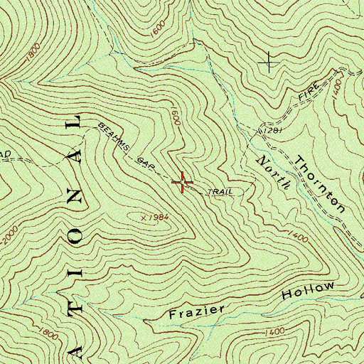 Topographic Map of Beahms Gap Trail, VA