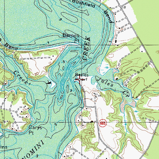 Topographic Map of Beales Wharf, VA