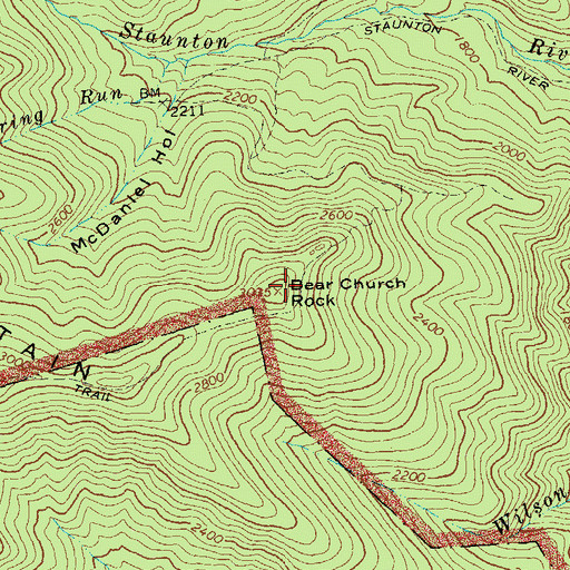 Topographic Map of Bear Church Rock, VA