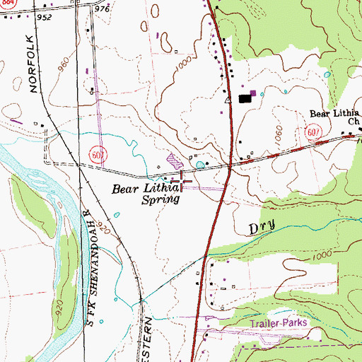 Topographic Map of Bear Lithia Spring, VA