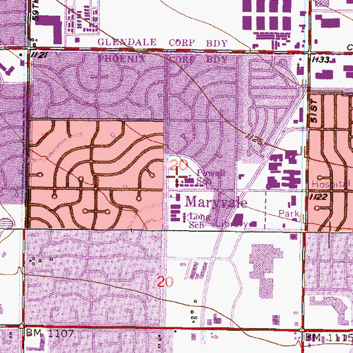 Topographic Map of John Wesley Powell School, AZ