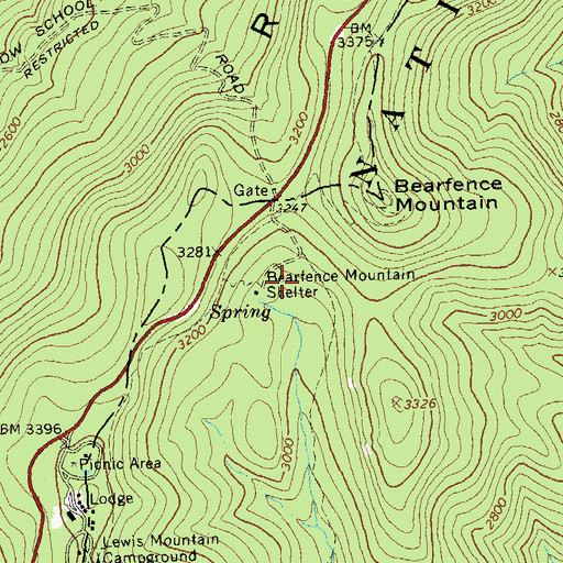 Topographic Map of Bearfence Mountain Shelter, VA