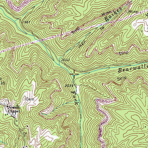 Topographic Map of Bearwallow Branch, VA