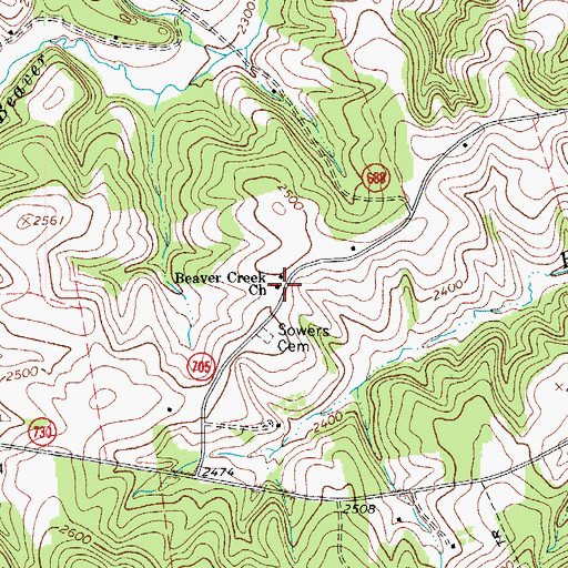 Topographic Map of Beaver Creek Church, VA