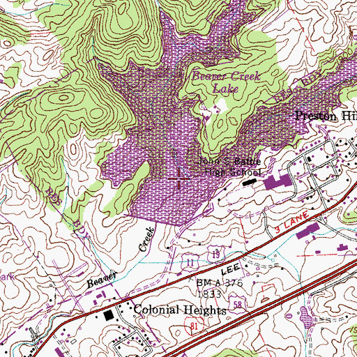Topographic Map of Beaver Creek Reservoir, VA