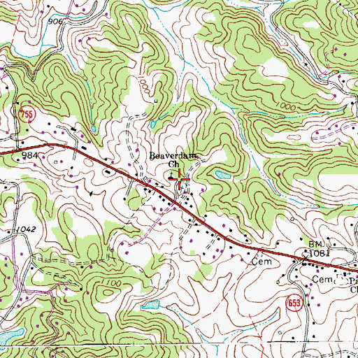 Topographic Map of Beaverdam Church, VA