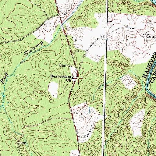 Topographic Map of Beaverdam Church, VA