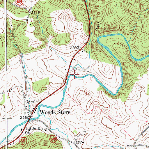 Topographic Map of Beaverdam Creek, VA