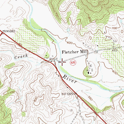 Topographic Map of Beaverdam Creek, VA