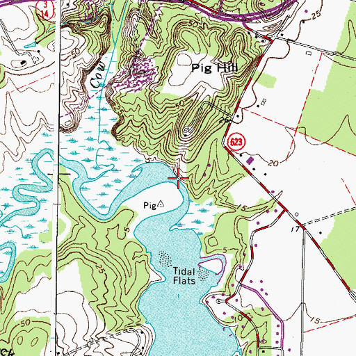 Topographic Map of Beaverdam Swamp, VA