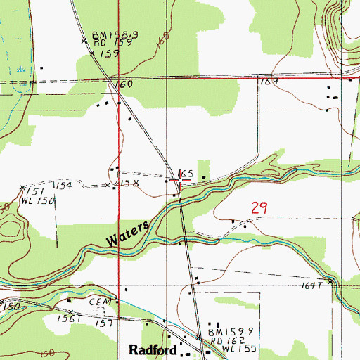 Topographic Map of Waters Store (historical), AL