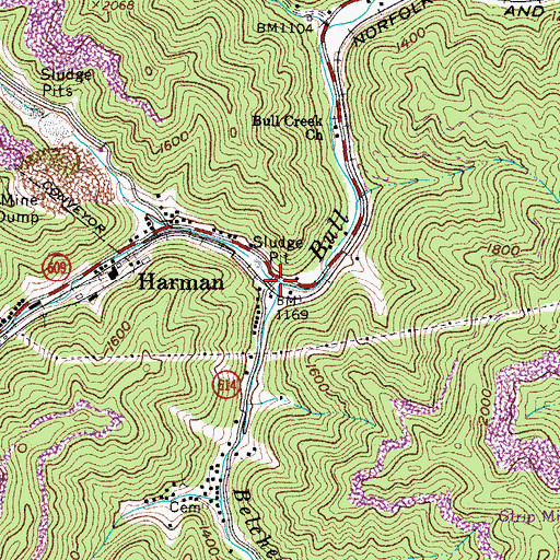 Topographic Map of Belcher Branch, VA