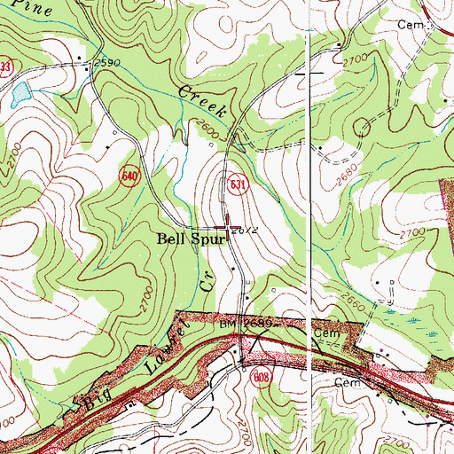Topographic Map of Bell Spur, VA
