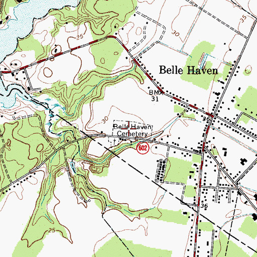 Topographic Map of Belle Haven Cemetery, VA