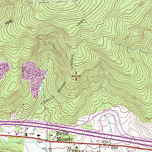Topographic Map of Belle Meade Linden Trail, VA
