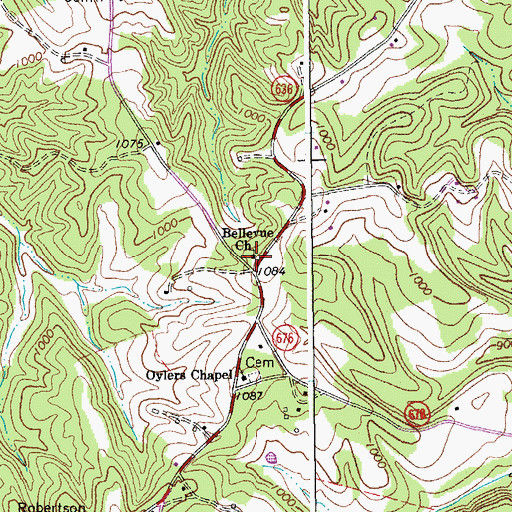 Topographic Map of Bellevue Church, VA