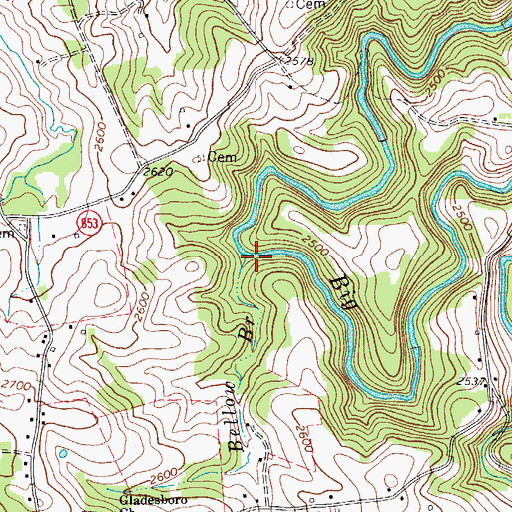 Topographic Map of Bellow Branch, VA