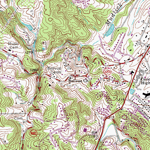Topographic Map of Bellvue Church, VA
