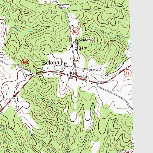 Topographic Map of Belona, VA